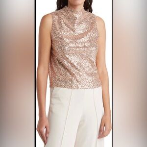 Melrose & Market Rose Gold Sequin Lined Moked Sleeveless Top